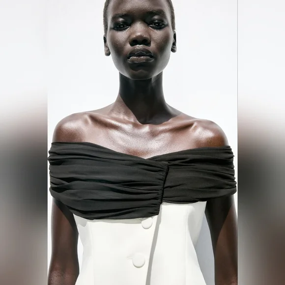 ZARA 2 PIECES CONTRAST BUSTIER TOP WITH PIECE COMBINATION WAIST PANTS SIZE S - Picture 8 of 16